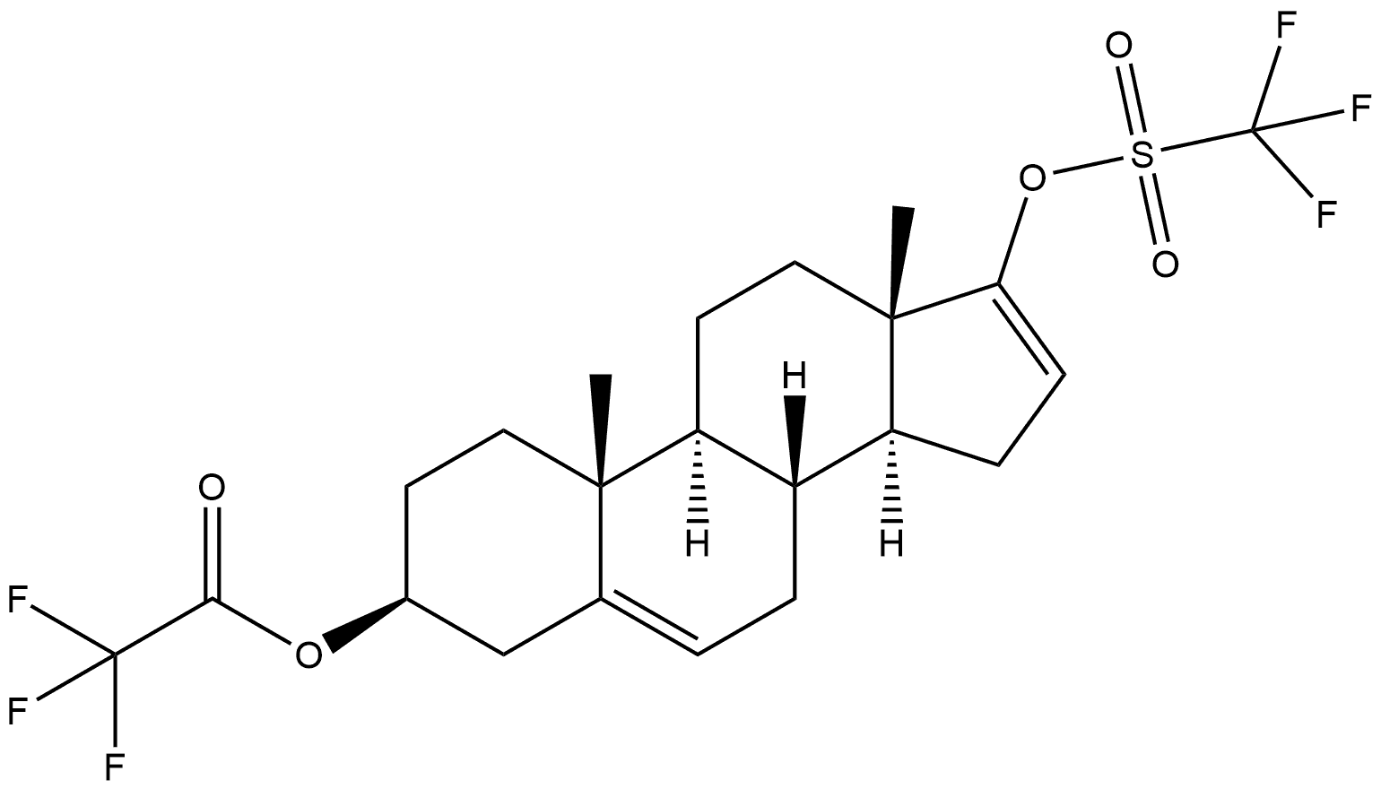 (3S,10R,13S)-10,13-dimethyl-17-(trifluoromethylsulfonyloxy)-2,3,4,7,8,9,10,11,12,13,14,15-dodecahydro-1Hcyclopenta[a]phenanthren-3-yl 2,2,2-trifluoroacetate Struktur