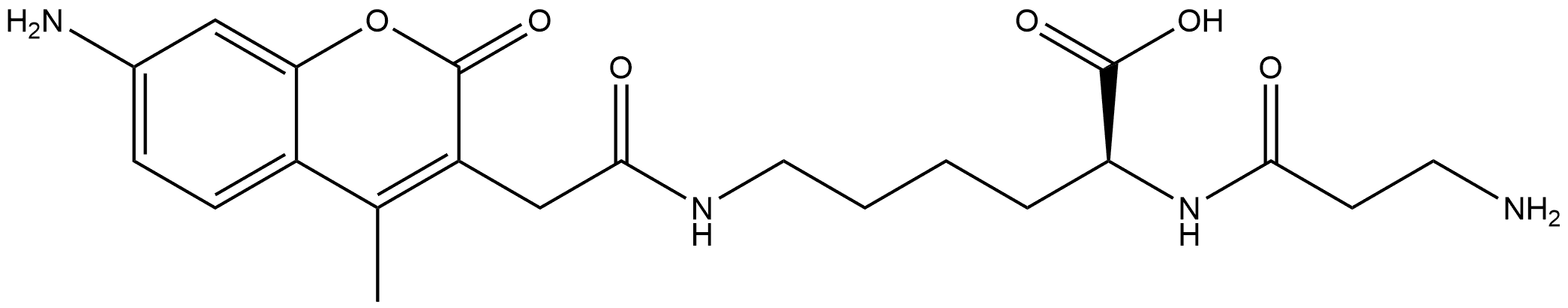 L-Lysine, β-alanyl-N6-[2-(7-amino-4-methyl-2-oxo-2H-1-benzopyran-3-yl)acetyl]- Struktur