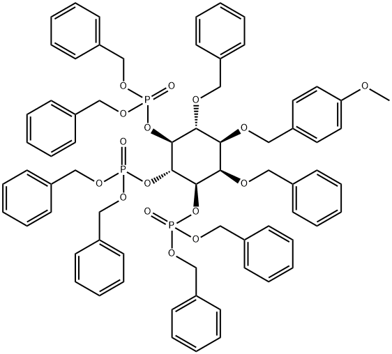 D-myo-Inositol, 1-O-(4-methoxyphenyl)methyl-2,6-bis-O-(phenylmethyl)-, trisbis(phenylmethyl) phosphate Struktur