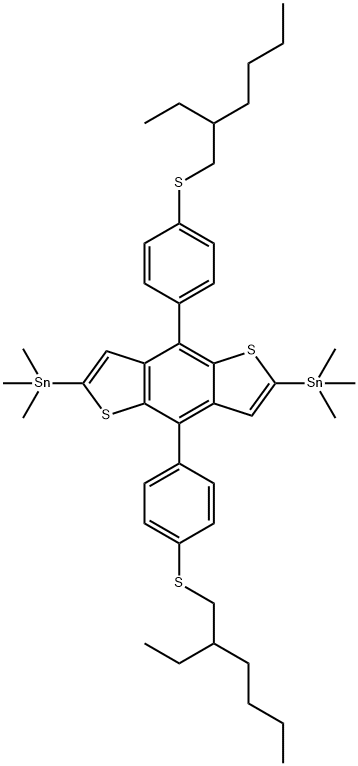 Stannane, 1,1'-[4,8-bis[4-[(2-ethylhexyl)thio]phenyl]benzo[1,2-b:4,5-b']dithiophene-2,6-diyl]bis[1,1,1-trimethyl- Struktur