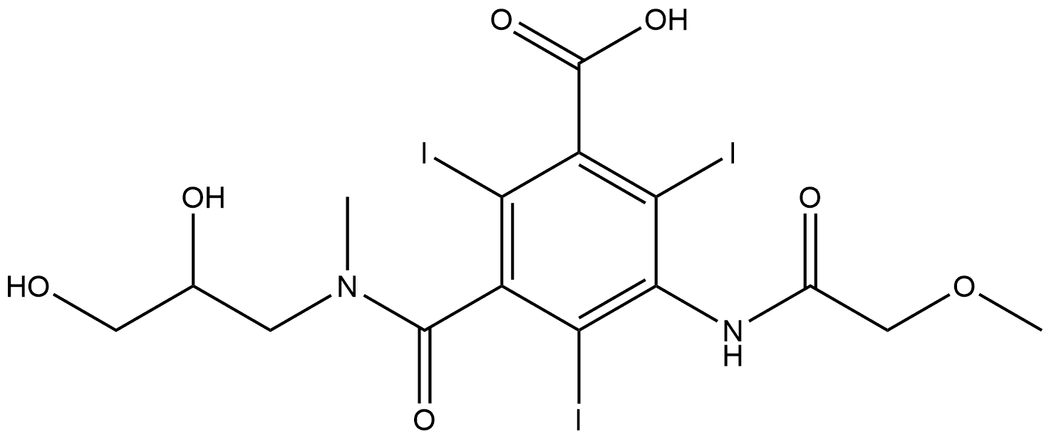 3-((2,3-dihydroxypropyl)(methyl)carbamoyl)-2,4,6-triiodo-5-(2- methoxyacetamido)benzoic acid Struktur