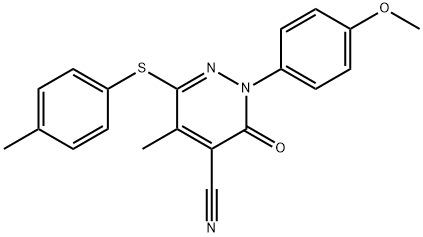 4-Pyridazinecarbonitrile, 2,3-dihydro-2-(4-methoxyphenyl)-5-methyl-6-[(4-methylphenyl)thio]-3-oxo- Struktur