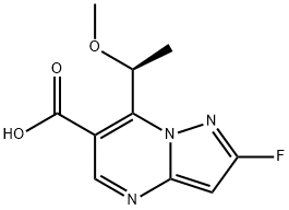 (S)-2-fluoro-7-(1-methoxyethyl)pyrazolo[1,5-a]pyrimidine-6-carboxylic acid Struktur