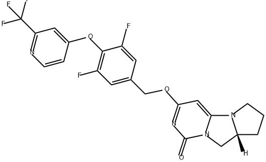 1H,6H-Pyrrolo[1',2':3,4]imidazo[1,2-c]pyrimidin-1-one, 3-[[3,5-difluoro-4-[[2-(trifluoromethyl)-4-pyridinyl]oxy]phenyl]methoxy]-7,8,8a,9-tetrahydro-, (8aR)- Struktur