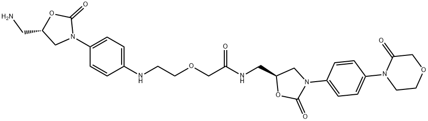 Acetamide, 2-[2-[[4-[(5S)-5-(aminomethyl)-2-oxo-3-oxazolidinyl]phenyl]amino]ethoxy]-N-[[(5S)-2-oxo-3-[4-(3-oxo-4-morpholinyl)phenyl]-5-oxazolidinyl]methyl]- Struktur