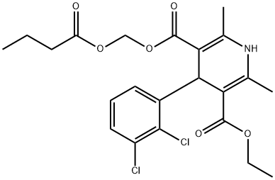 3,5-Pyridinedicarboxylic acid, 4-(2,3-dichlorophenyl)-1,4-dihydro-2,6-dimethyl-, 3-ethyl 5-[(1-oxobutoxy)methyl] ester Struktur