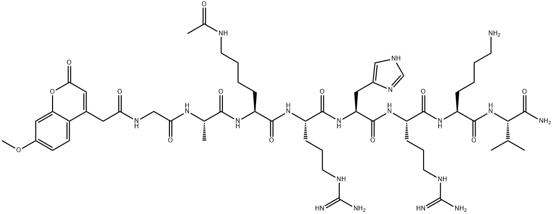 Mca-Gly-Ala-Lys(Ac)-Arg-His-Arg-Lys-Val-NH2 Struktur