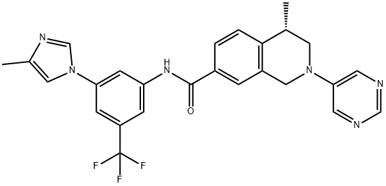 7-Isoquinolinecarboxamide, 1,2,3,4-tetrahydro-4-methyl-N-[3-(4-methyl-1H-imidazol-1-yl)-5-(trifluoromethyl)phenyl]-2-(5-pyrimidinyl)-, (4S)- Struktur