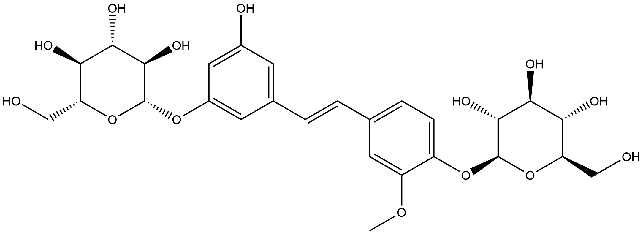 β-D-Glucopyranoside, 4-[(1E)-2-[3-(β-D-glucopyranosyloxy)-5-hydroxyphenyl]ethenyl]-2-methoxyphenyl Struktur