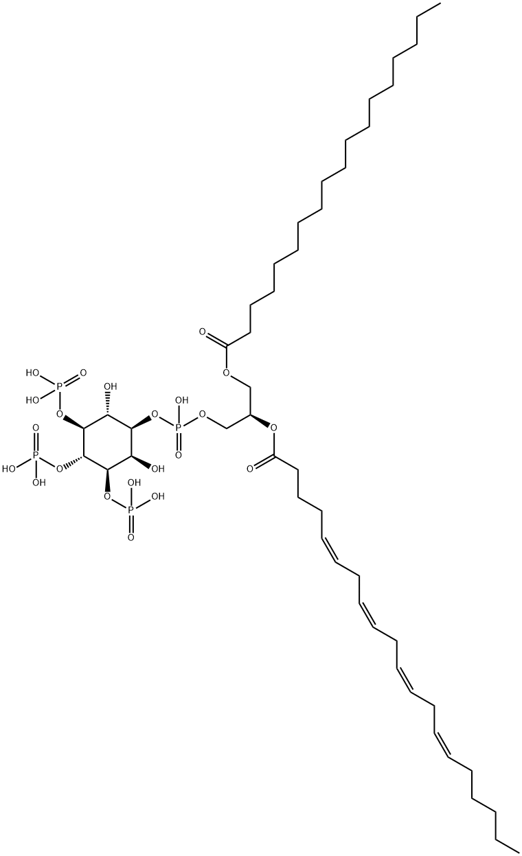 D-myo-Inositol, 3,4,5-tris(dihydrogen phosphate) 1-(2R)-2-(5Z,8Z,11Z,14Z)-1-oxo-5,8,11,14-eicosatetraenyloxy-3-(1-oxooctadecyl)oxypropyl hydrogen phosphate Struktur