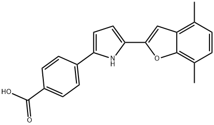 Benzoic acid, 4-[5-(4,7-dimethyl-2-benzofuranyl)-1H-pyrrol-2-yl]- Struktur