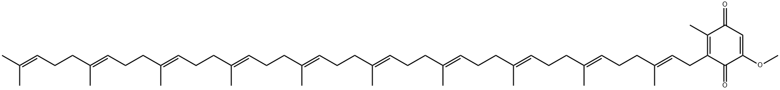 2,5-Cyclohexadiene-1,4-dione, 3-[(2E,6E,10E,14E,18E,22E,26E,30E,34E)-3,7,11,15,19,23,27,31,35,39-decamethyl-2,6,10,14,18,22,26,30,34,38-tetracontadecaen-1-yl]-5-methoxy-2-methyl- Struktur