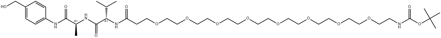 N-(31,31-Dimethyl-1,29-dioxo-4,7,10,13,16,19,22,25,30-nonaoxa-28-azadotriacont-1-yl)-L-valyl-N-[4-(hydroxymethyl)phenyl]-L-alaninamide Struktur