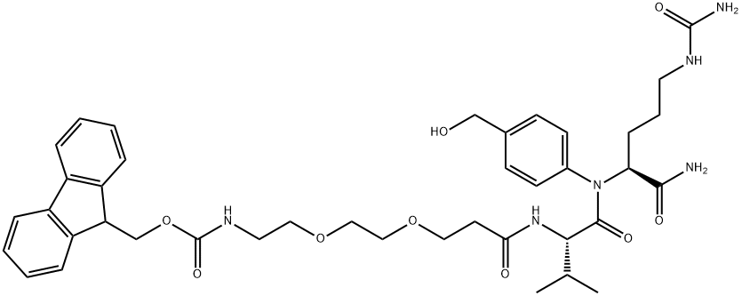 L-Ornithinamide, N-[13-(9H-fluoren-9-yl)-1,11-dioxo-4,7,12-trioxa-10-azatridec-1-yl]-L-valyl-N5-(aminocarbonyl)-N-[4-(hydroxymethyl)phenyl]- Struktur