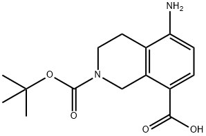 5-Amino-2-[(2-methylpropan-2-yl)oxycarbonyl]-3,4-dihydro-1H-isoquinoline-8-carboxylic acid Struktur