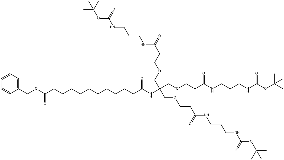 benzyl 15,15-bis(13,13-dimethyl-5,11-dioxo-2,12-dioxa-6,10-diazatetradecyl)-2,2-dimethyl-4,10,17-trioxo-3,13-dioxa-5,9,16-triazaoctacosan-28-oate Struktur