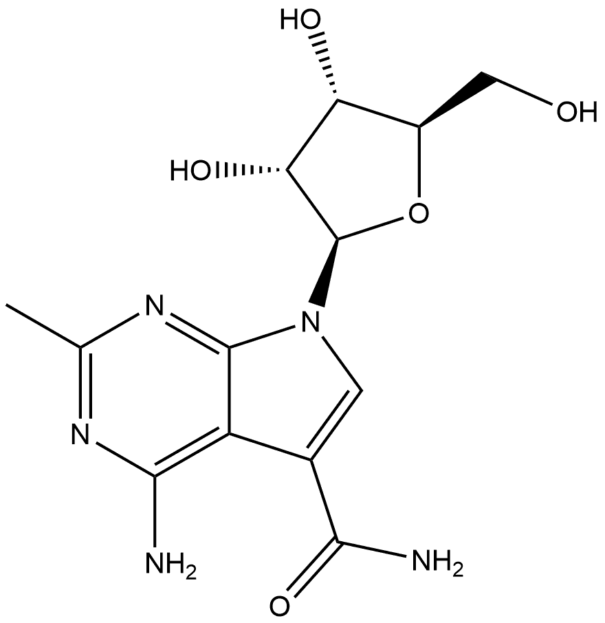 7H-Pyrrolo[2,3-d]pyrimidine-5-carboxamide, 4-amino-2-methyl-7-β-D-ribofuranosyl- Struktur