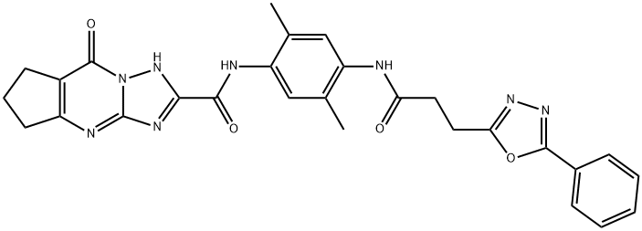 1H-Cyclopenta[d][1,2,4]triazolo[1,5-a]pyrimidine-2-carboxamide, N-[2,5-dimethyl-4-[[1-oxo-3-(5-phenyl-1,3,4-oxadiazol-2-yl)propyl]amino]phenyl]-5,6,7,8-tetrahydro-8-oxo- Struktur