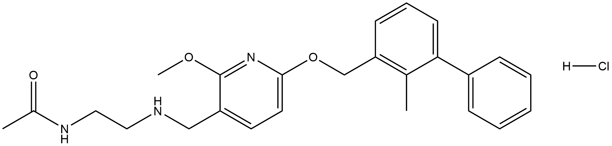 Acetamide, N-[2-[[[2-methoxy-6-[(2-methyl[1,1′-biphenyl]-3-yl)methoxy]-3-pyridinyl]methyl]amino]ethyl]-, hydrochloride (1:1) Struktur