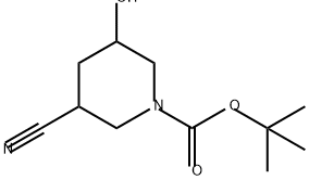 1-Piperidinecarboxylic acid, 3-cyano-5-hydroxy-, 1,1-dimethylethyl ester Struktur