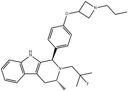 1H-Pyrido[3,4-b]indole, 2-(2-fluoro-2-methylpropyl)-2,3,4,9-tetrahydro-3-methyl-1-[4-[(1-propyl-3-azetidinyl)oxy]phenyl]-, (1R,3R)- Struktur