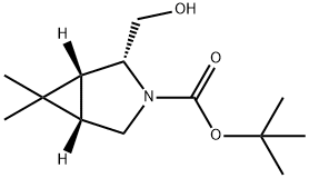 3-Azabicyclo[3.1.0]hexane-3-carboxylic acid, 2-(hydroxymethyl)-6,6-dimethyl-, 1,1-dimethylethyl ester, (1R,2R,5S)- Struktur