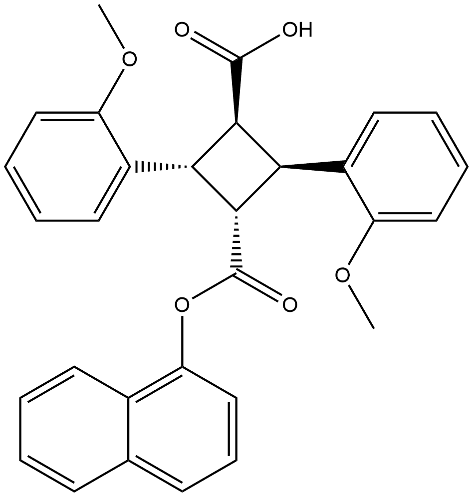 1,3-Cyclobutanedicarboxylic acid, 2,4-bis(2-methoxyphenyl)-, 1-(1-naphthalenyl) ester, (1β,2R,3α,4R)-rel- Struktur