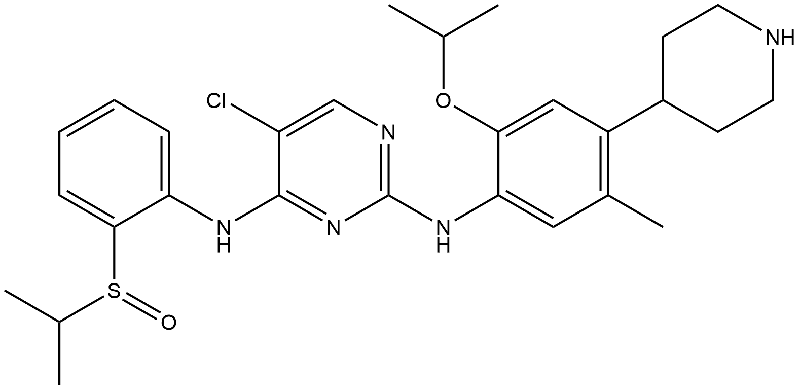 5-chloro-N2-(2-isopropoxy-5-methyl-4-(piperidin-4-yl)phenyl)-N4-(2-(isopropylsulfinyl)phenyl)pyrimidine-2,4-diamine Struktur