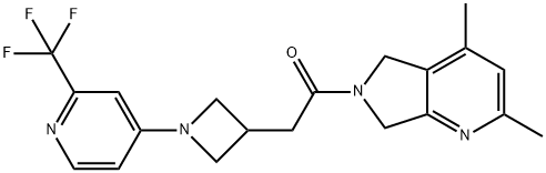 1-{2,4-dimethyl-5H,6H,7H-pyrrolo[3,4-b]pyridin-6-y l}-2-{1-[2-(trifluoromethyl)pyridin-4-yl]azetidin-3-yl }ethan-1-one Struktur