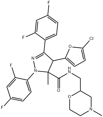 1H-Pyrazole-5-carboxamide, 4-(5-chloro-2-furanyl)-1,3-bis(2,4-difluorophenyl)-4,5-dihydro-5-methyl-N-[(4-methyl-2-morpholinyl)methyl]- Struktur