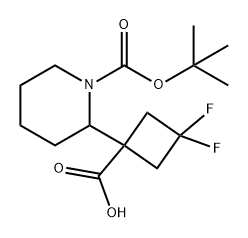 1-Piperidinecarboxylic acid, 2-(1-carboxy-3,3-difluorocyclobutyl)-, 1-(1,1-dimethylethyl) ester Struktur