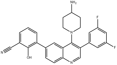 Benzonitrile, 3-[4-(4-amino-1-piperidinyl)-3-(3,5-difluorophenyl)-6-quinolinyl]-2-hydroxy- Struktur