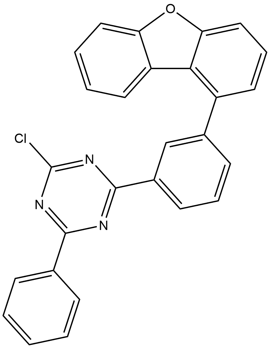 2-Chloro-4-[3-(1-dibenzofuranyl)phenyl]-6-phenyl-1,3,5-triazine Struktur