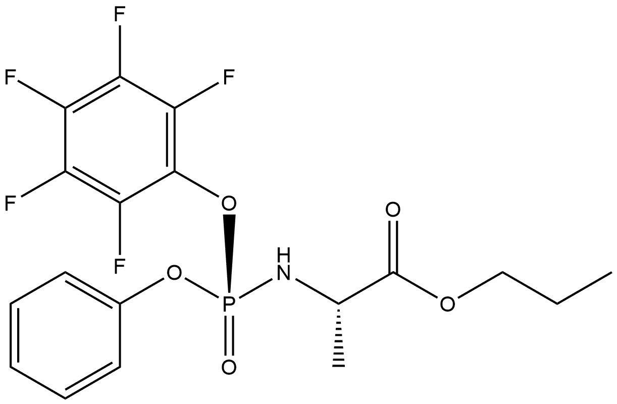 L-Alanine, N-[(S)-(2,3,4,5,6-pentafluorophenoxy)phenoxyphosphinyl]-, propyl ester Struktur