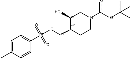 1-Piperidinecarboxylic acid, 3-hydroxy-4-[[[(4-methylphenyl)sulfonyl]oxy]methyl]-, 1,1-dimethylethyl ester, (3R,4R)-rel- Struktur