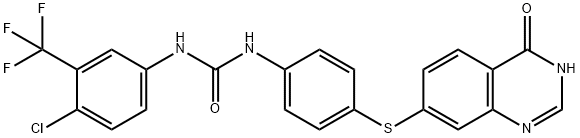 Urea, N-[4-chloro-3-(trifluoromethyl)phenyl]-N'-[4-[(3,4-dihydro-4-oxo-7-quinazolinyl)thio]phenyl]- Struktur