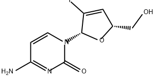 2(1H)-Pyrimidinone, 4-amino-1-[(2S,5R)-3-fluoro-2,5-dihydro-5-(hydroxymethyl)-2-furanyl]- Struktur