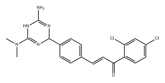 2-Propen-1-one, 3-[4-[4-amino-6-(dimethylamino)-2,5-dihydro-1,3,5-triazin-2-yl]phenyl]-1-(2,4-dichlorophenyl)-, (2E)- Struktur