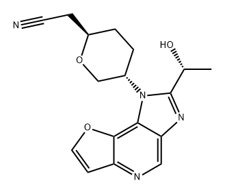 2H-Pyran-2-acetonitrile, tetrahydro-5-[2-[(1R)-1-hydroxyethyl]-1H-furo[3,2-b]imidazo[4,5-d]pyridin-1-yl]-, (2R,5S)- Struktur