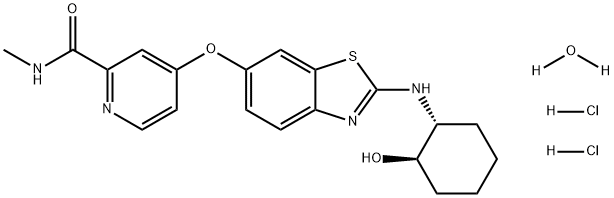 2-Pyridinecarboxamide, 4-[[2-[[(1R,2R)-2-hydroxycyclohexyl]amino]-6-benzothiazolyl]oxy]-N-methyl-, hydrochloride, hydrate (1:2:1) Struktur