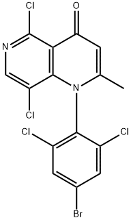 1-(4-Bromo-2,6-dichlorophenyl)-5,8-dichloro-2-methyl-1,6-naphthyridin-4(1H)-one Struktur