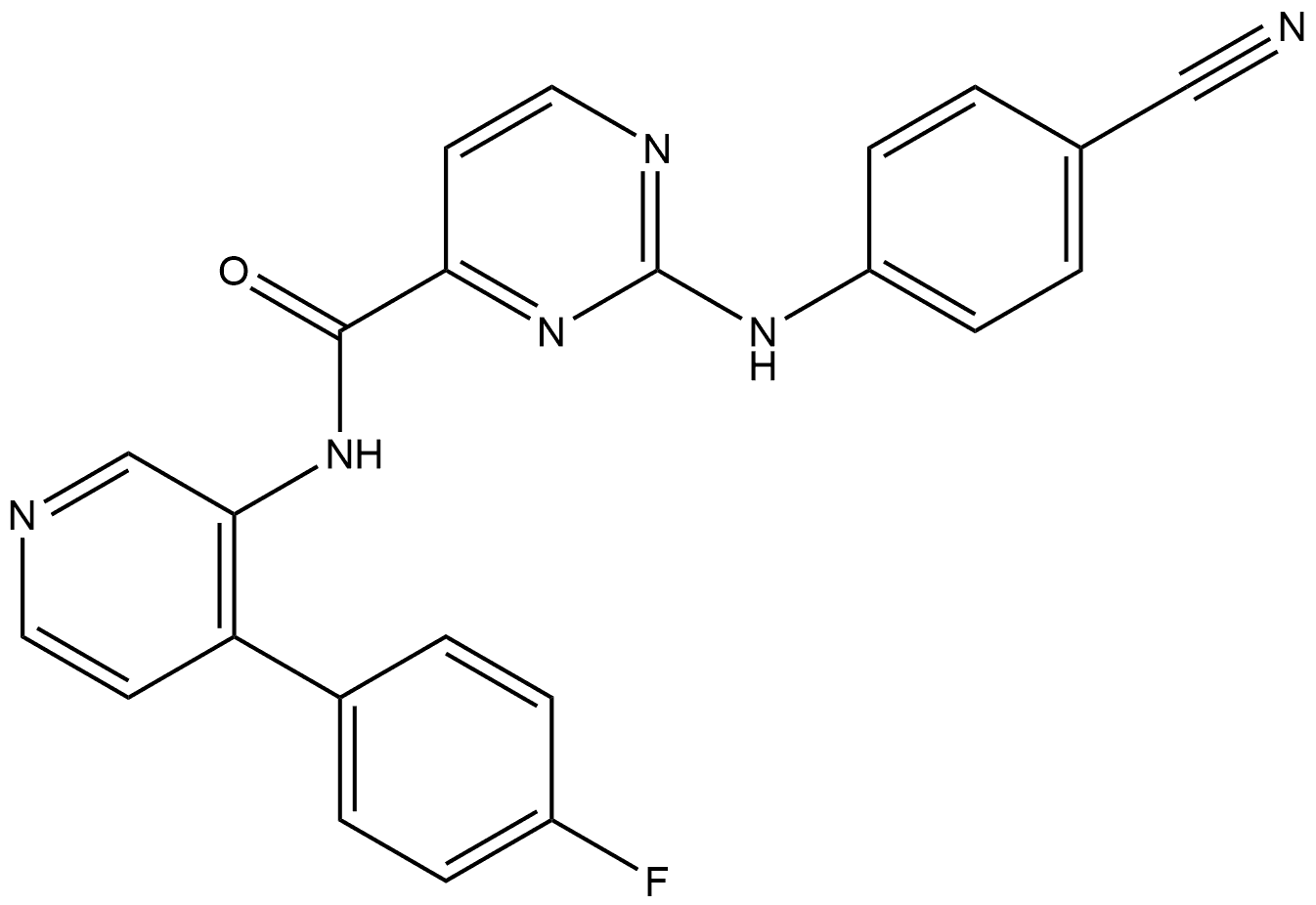 2-[(4-Cyanophenyl)amino]-N-[4-(4-fluorophenyl)-3-pyridinyl]-4-pyrimidinecarboxamide Struktur