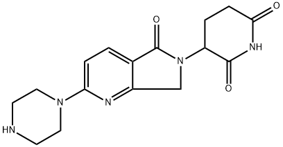 3-(5-oxo-2-(piperazin-1-yl)-5,7-dihydro-6H-pyrrolo[3,4-b]pyridin-6-yl)piperidine-2,6-dione Struktur