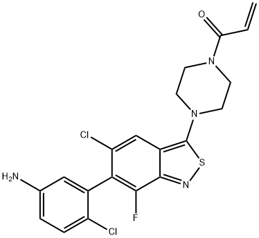 2-Propen-1-one, 1-[4-[6-(5-amino-2-chlorophenyl)-5-chloro-7-fluoro-2,1-benzisothiazol-3-yl]-1-piperazinyl]- Structure