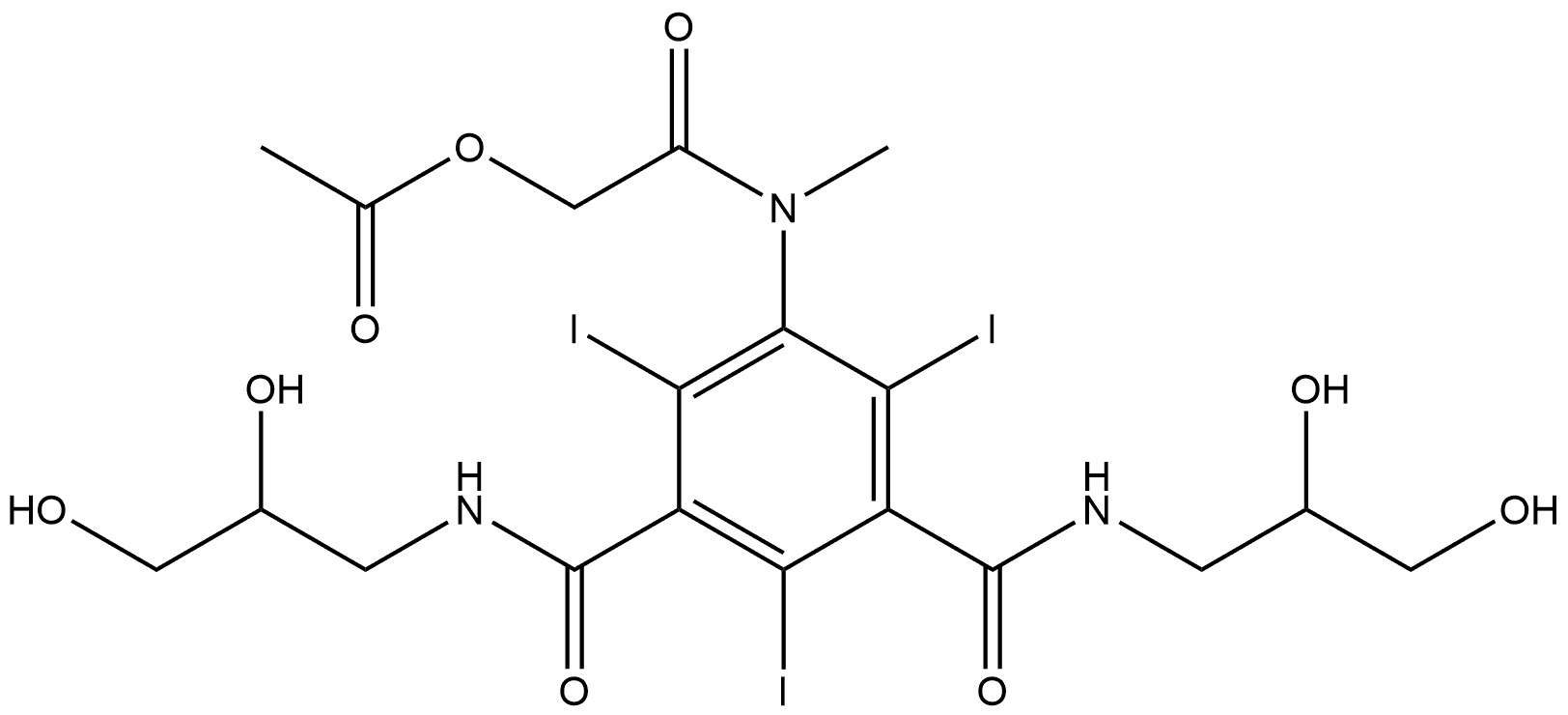 1,3-Benzenedicarboxamide, 5-[[2-(acetyloxy)acetyl]methylamino]-N1,N3-bis(2,3-dihydroxypropyl)-2,4,6-triiodo- Struktur