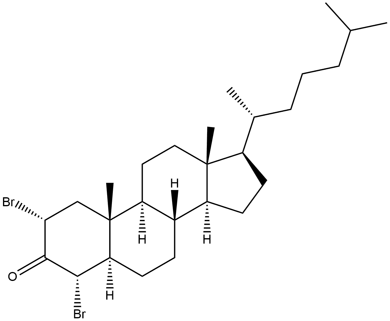 Cholestan-3-one, 2,4-dibromo-, (2α,4α,5α)- Struktur