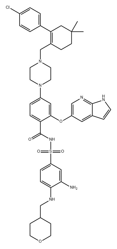 Benzamide, N-[[3-amino-4-[[(tetrahydro-2H-pyran-4-yl)methyl]amino]phenyl]sulfonyl]-4-[4-[[2-(4-chlorophenyl)-4,4-dimethyl-1-cyclohexen-1-yl]methyl]-1-piperazinyl]-2-(1H-pyrrolo[2,3-b]pyridin-5-yloxy)- Struktur