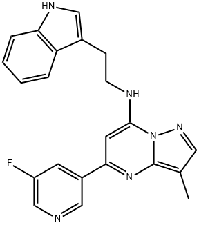 Pyrazolo[1,5-a]pyrimidin-7-amine, 5-(5-fluoro-3-pyridinyl)-N-[2-(1H-indol-3-yl)ethyl]-3-methyl- Struktur