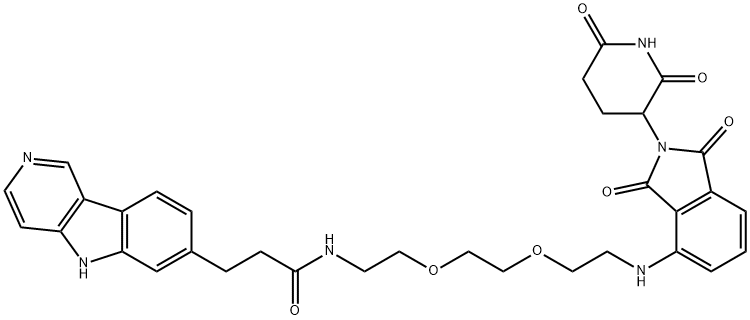 5H-Pyrido[4,3-b]indole-7-propanamide, N-[2-[2-[2-[[2-(2,6-dioxo-3-piperidinyl)-2,3-dihydro-1,3-dioxo-1H-isoindol-4-yl]amino]ethoxy]ethoxy]ethyl]- Struktur