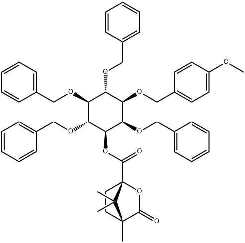 D-myo-Inositol, 1-O-(4-methoxyphenyl)methyl-2,4,5,6-tetrakis-O-(phenylmethyl)-, (1S,4R)-4,7,7-trimethyl-3-oxo-2-oxabicyclo2.2.1heptane-1-carboxylate Struktur